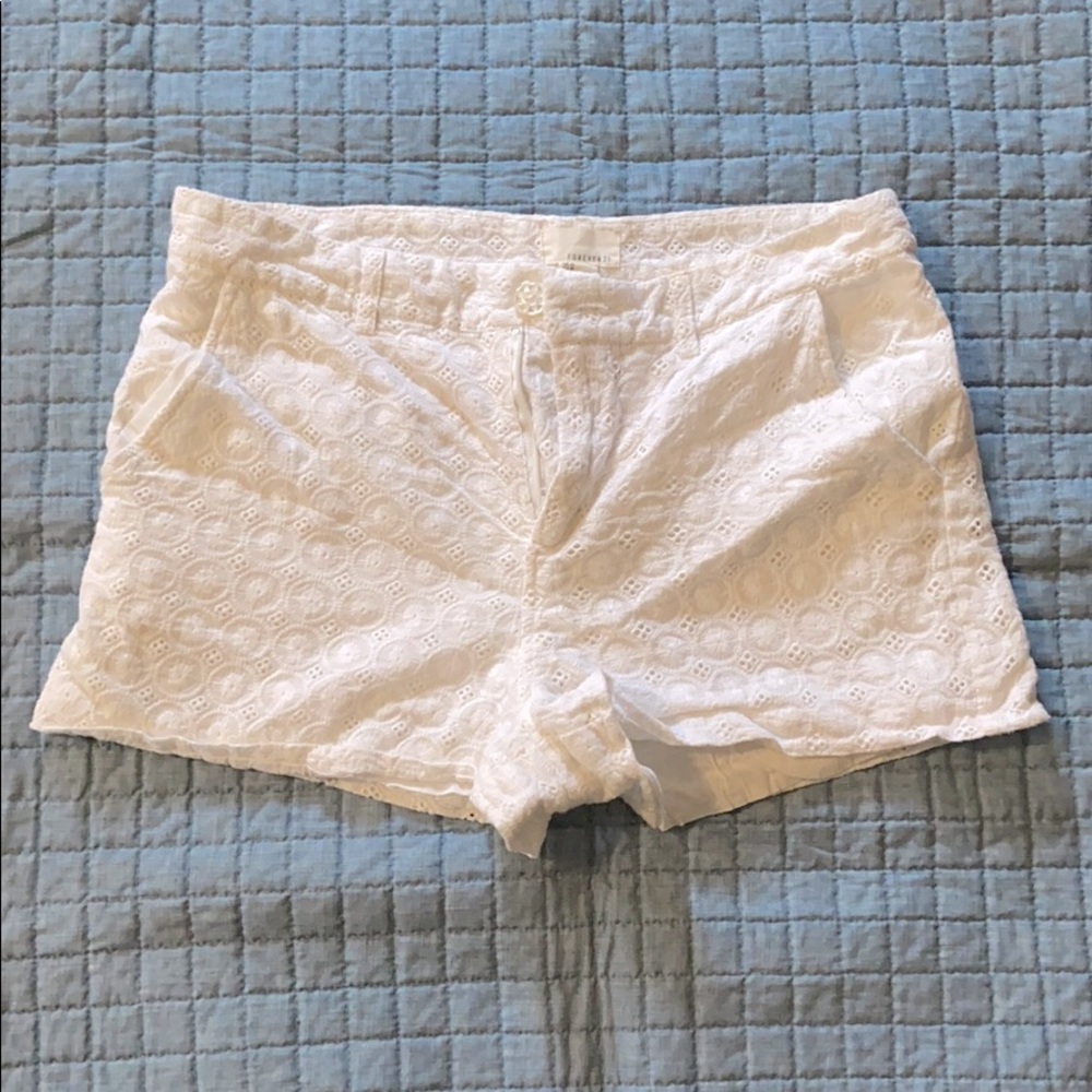 White eyelet pattern shorts